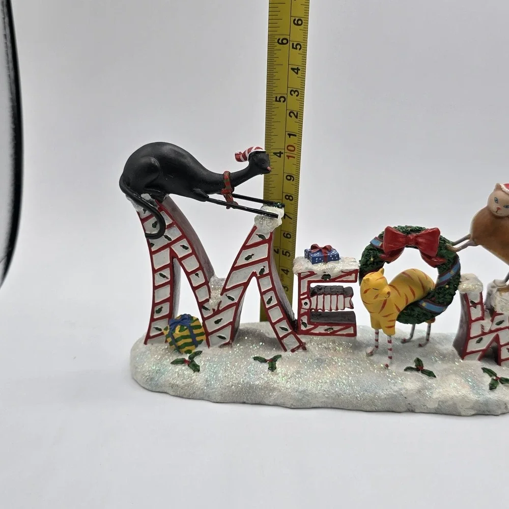 Whimsical Christmas 7.5 in Meow Cat Kittens Shelf‎ Sitter Figurine Sign